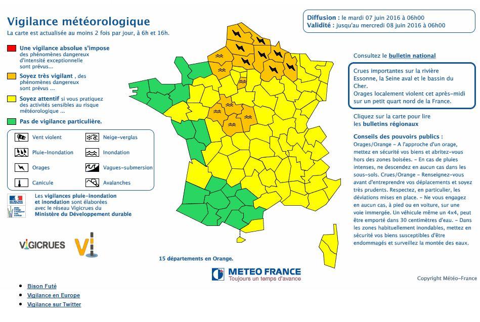 7783532086 carte de vigilance de meteo france du 7 juin 2016