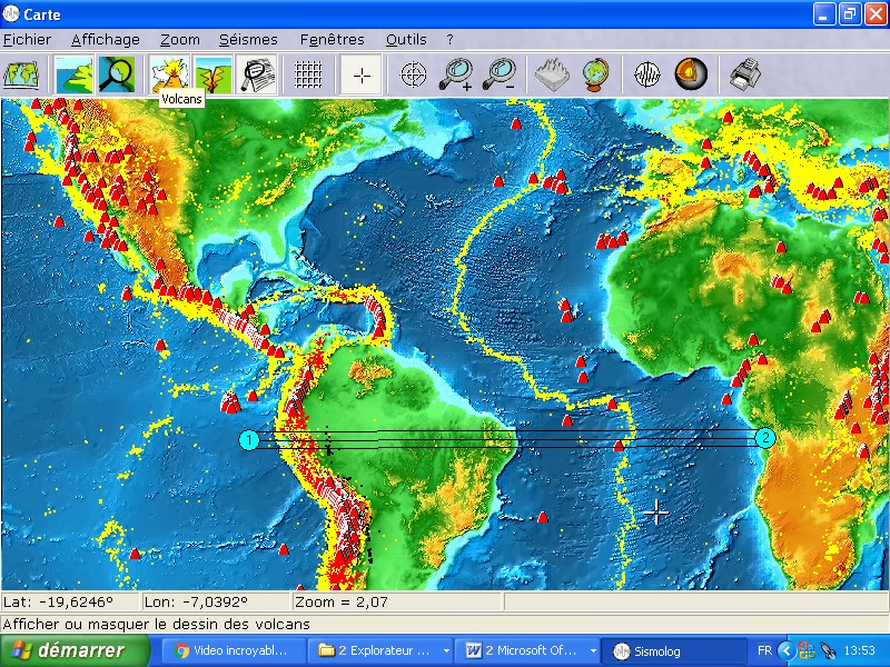 Trace coupe amerique sud volcans seismes